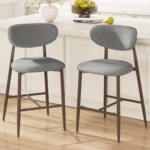 Image of MALOL Bar Stools Set of 2, Upholstered Counter Height bar stools with Backs and Metal Legs, Modern Kitchen Bar Stools for Kitchen Island, Counter, Light Grey