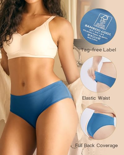Image of BAMBOO COOL Womens Underwear, Moisture-Wicking Briefs, Soft and Breathable Panties, Mid Waist, 5-Pack