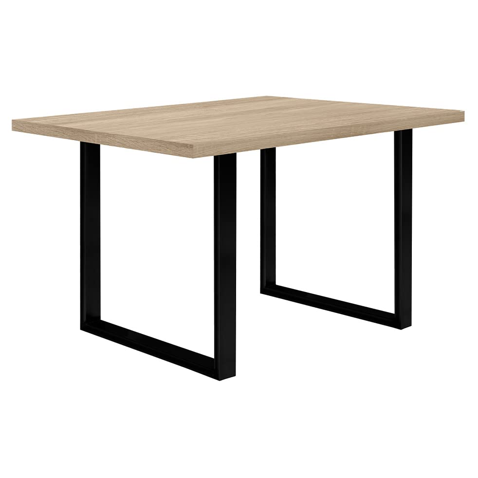 Meubletmoi Jura 02 - Mesa de pasamanos (140 cm, con bandeja de roble Sonoma y base de metal), color negro
