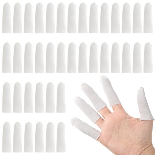 JJUNW 100 unidades de algodón para dedos, protección de dedos de algodón, transpirable, absorbente, blancos, elásticos, para cocina, jardín, escultura