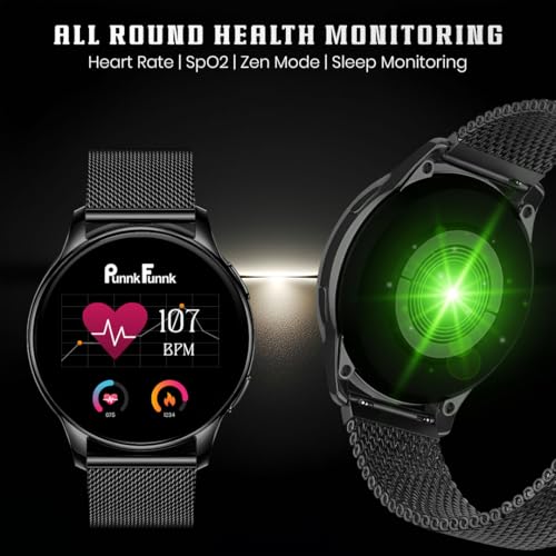 Image of PunnkFunnk Active 5 Smart Watch with 1.3 inch AMOLED HD Display | Bluetooth Calling, AI Voice Assistant, 100+ Sports Modes, Heart Rate & SPO₂ Tracking, IP68 Waterproof for Men & Women-(Millanese Black)