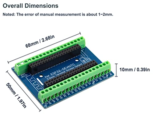 Image of for ESP32 Breakout Board 3.5mm / 0.14 inch Terminal GPIO Expansion Board for 0.9 inch / 1.0 inch Size ESP32 Module ESP-WROOM-32 ESP32-DevKitC (Pack of 2pcs)