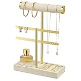 Josmimic Schmuck Organizer mit 2 Ebenen - Schmuckständer Armbänder, Beige Abnehmbarer T-Steg Schmuck Ständer, Samt-Armbandhalter, Schmuckhalter für Armband, Halskette, Uhren, Ringe