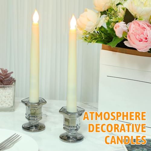 Image of Baquler 50 Pcs 8.5 Inches Flameless Taper Candles Bulk Battery Operated Taper Candles Ivory LED Candlesticks Flickering for Christmas Wedding Home Decor