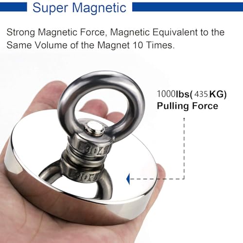 Image of DIYMAG Super Strong Neodymium Fishing Magnets, 880 lbs(399 KG) Pulling Force Rare Earth Magnet with Countersunk Hole Eyebolt Diameter 3.55 inch(90mm) for Retrieving in River and Magnetic Fishing | Strong Lifting Magnet Neodymium Rare Earth Eyebolt for Retrieving in River and Magnetic