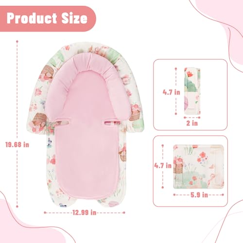 Image of Baby Car Seat Head Support with Extra Headrest, 2-in-1 Babybody Supports with Shoulder Pads Set for Newborn, Adjustable Infant Car Seat Insert Compatible with Stroller, Baby Swing (Animal)