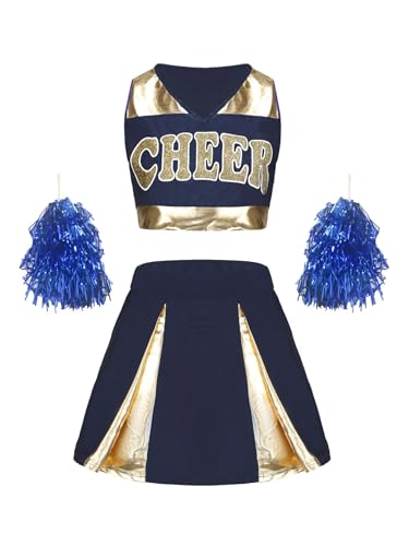 Uniformes de pom-pom girl for filles, haut court sans manches, jupe chaussettes, vêtements for tenues de danse de pom-pom girl for adultes pour la Danse de Cheerleading(Blue,XX-Large)