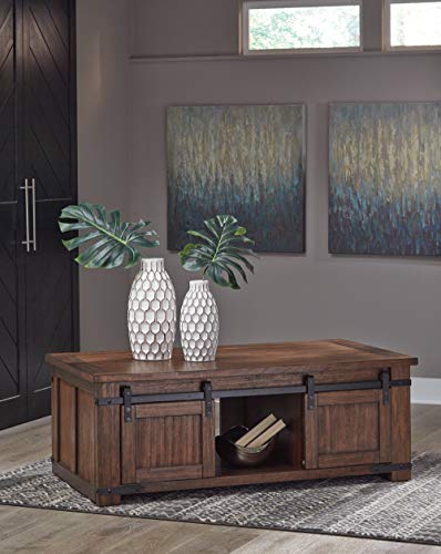 Signature Design By Ashley Budmore Farmhouse Coffee Table With Sliding Barn Doors, Brown #TOP3