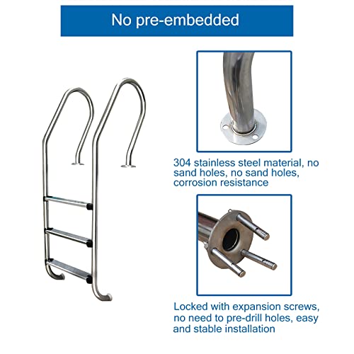 Escalera para piscina de acero inoxidable, 3 peldaños con paso antideslizante miniatura 6