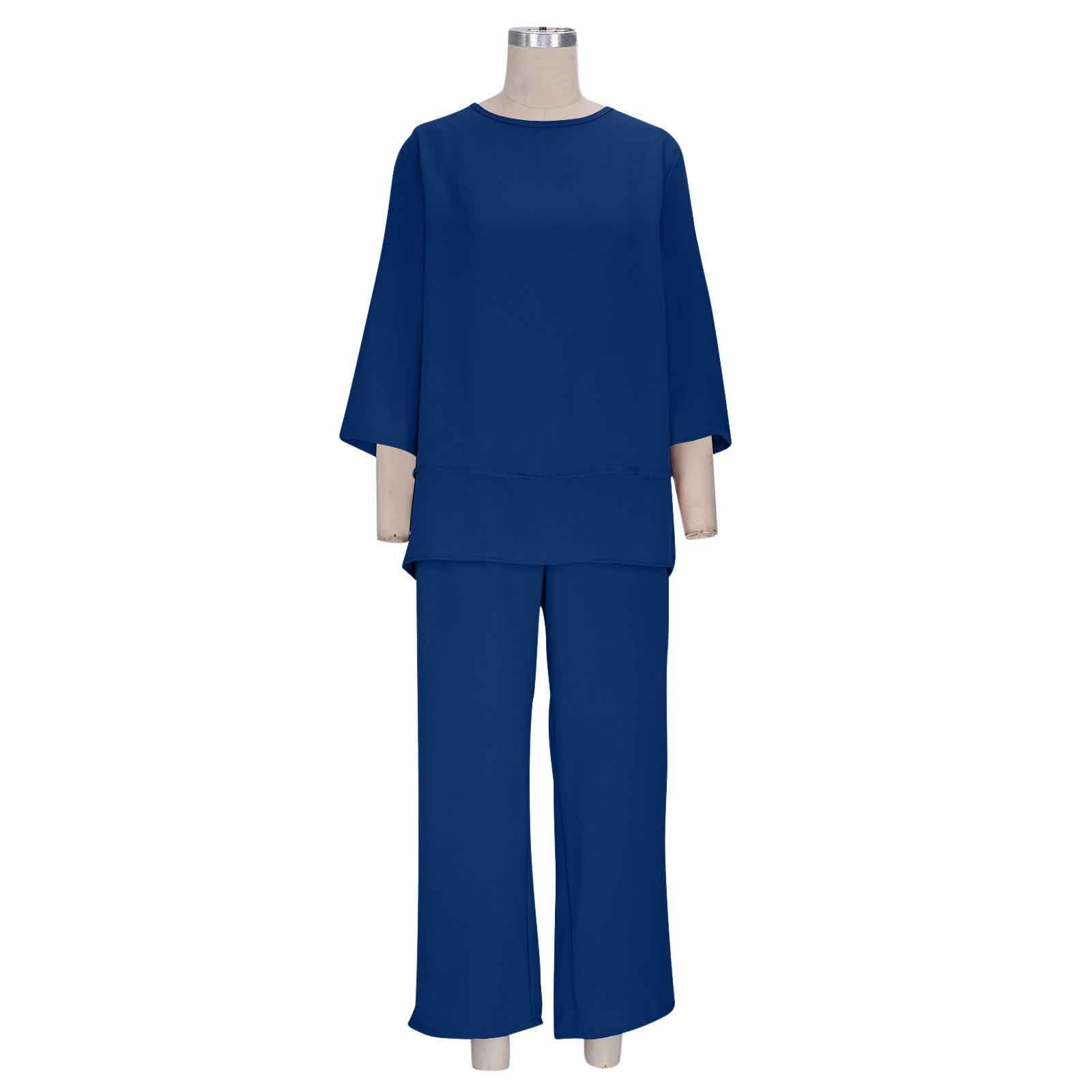 Conjunto Mujer Vestir Dos Piezas,2 Piezas Talla Grande Conjunto de Verano Otoño Algodón y Lino Camiseta de Manga 3/4 y Pantalones Ancho Suelto Oficina Casual Traje Color Sólido Cómodo Set