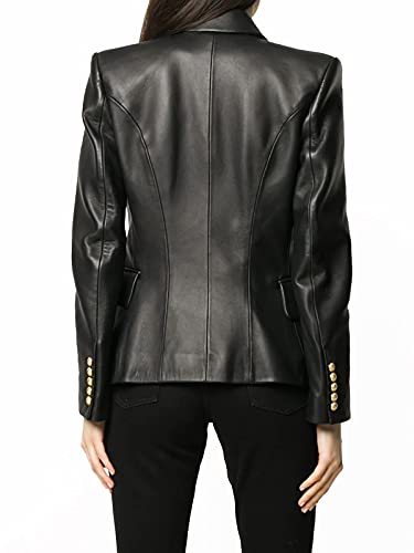 Womens Leather Jacket Lambskin Kim Kardashian Shape Style Coat Prod (BLACK, SMALL)4