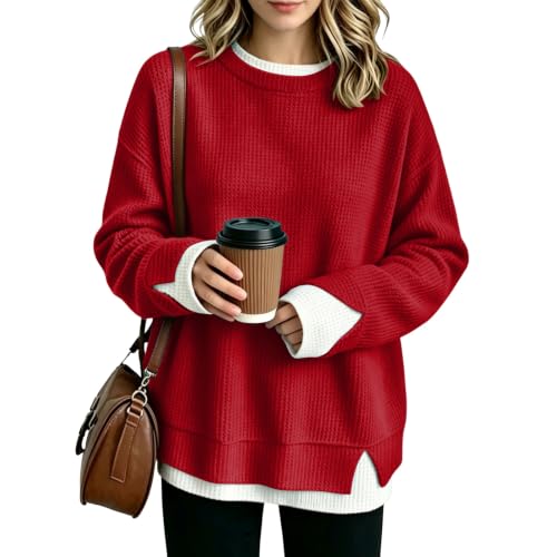 Oversized Crew Neck Sweatshirts Women Long Sleeve Waffle Sweatshirt Fall - image 2