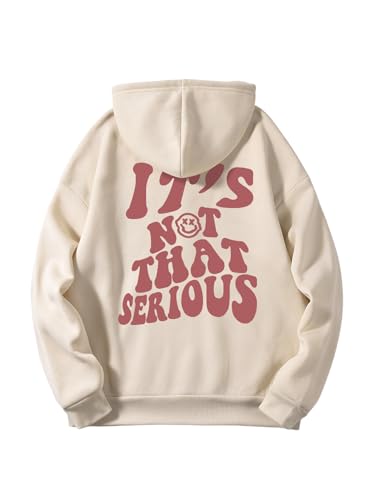 Floerns Women's Letter Graphic Long Sleeve Hoodie Cartoon Drop Shoulder Sweatshirts Top Apricot Large