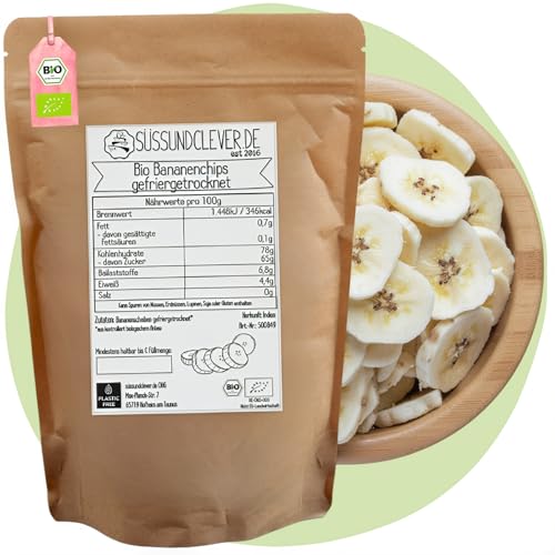 süssundclever.de® Bio Bananenchips gefriergetrocknet | 300g | Ohne Zuckerzusatz | Bananenscheiben freeze-dried | ökologisch-nachhaltig abgepackt