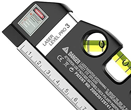 Image of Laser Level Pro 3 Multifunction Measuring Tool with Horizon Vertical Aligner Bubbles, Built-in Ruler Tape Measure and Laser Line Marker for Home DIY Construction Wall Hanging