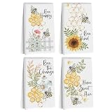 Blue Leaves 4 Pcs Funny Honey Bee Decor Dish Towels for Kitchen, Kitchen Towels, Dish Cloths for Washing Dishes, Tea Towel, Absorbent Soft Microfiber Towel for Farmhouse Home, Bee Gifts for Women Mom