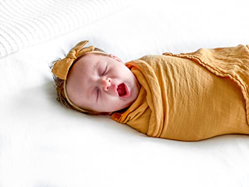 Image of Premium Swaddle Blanket by BWD - 70% Viscose & 30% Organic Cotton, 47x47 Inches - Neutral Baby Swaddle Set for Newborns and Infants (Mustard)