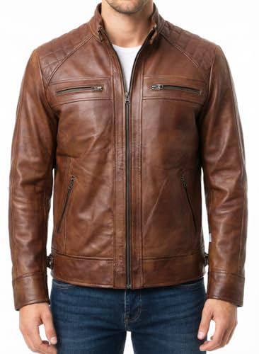 Image of DECIMAL Men's Black Genuine Lambskin Leather Biker Jacket VINTAGE REAL MOTORCYCLE JACKETS FOR MEN