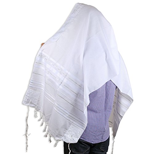 Kosher White Tallit Talis Prayer Shawl acrylic 24"X72" Made Israel silver Stripe2
