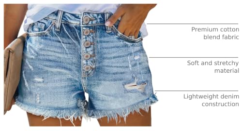 Image of onlypuff Womens Jean Short Cut Off Denim Shorts High Waist Ripped Distressed Stretchy