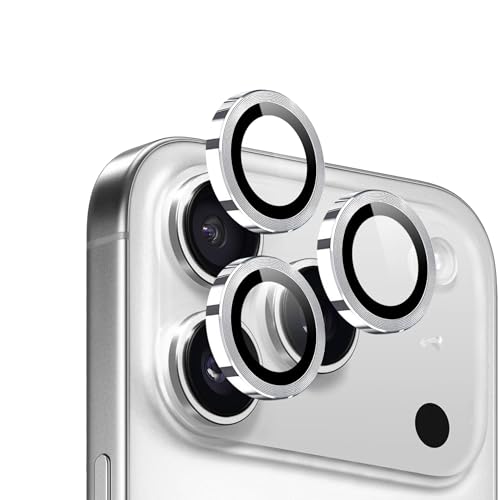 Image of amazon basics Camera Glass Lens Protector Ring for iPhone 17 Pro Case Friendly with Edge to Edge Coverage and Easy Installation (Silver)