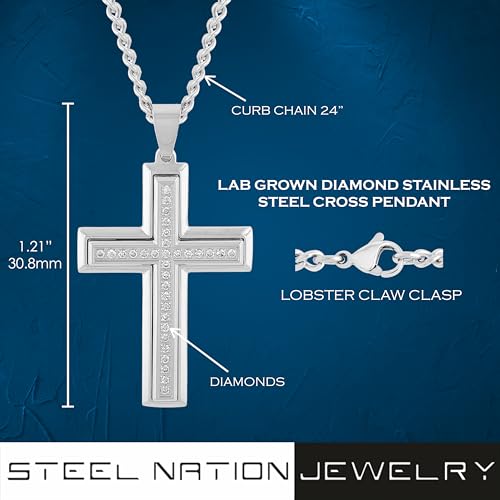 Stainless Steel Cross Pendant on 24" Twisted Curb Chain Necklace - Silver Tone3