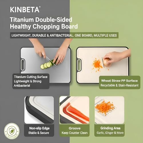 Image of Titanium Cutting Board for Kitchen, Double Sided 2-in-1 Chopping Board with Grinding Area, Food Grade Non Toxic Metal Cutting Board for Meat & Veggies, Easy to Clean, Large Size 16 inch11 inch