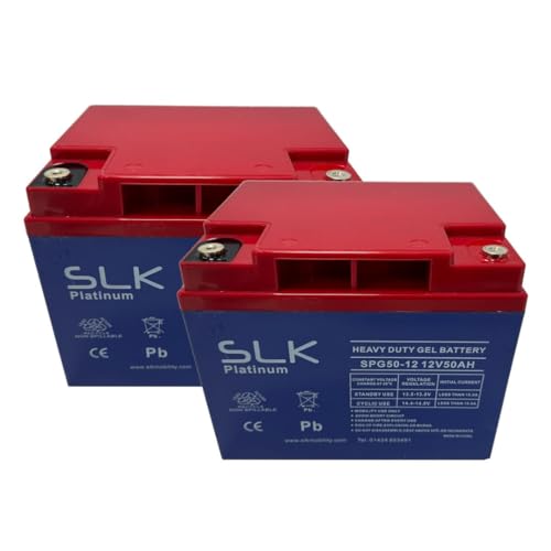 SLK Platinum Mobility Scooter GEL Battery Pair of 2 x 12v 50ah Reliable And long Lasting Replacement Batteries For Electric Scooters And Wheelchairs