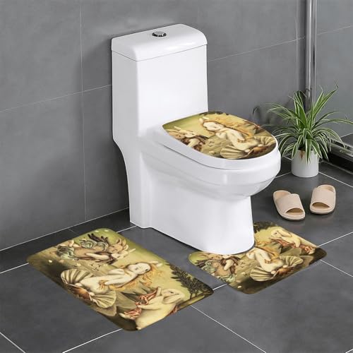 ウサギの版 ヴィーナスの誕生 トイレマット 3点セット フタカバー 浴室足ふきマット 吸水 速乾 滑り止め 抗菌 防臭 洗える ふわふわ おしゃれ プレゼント 40x60cm