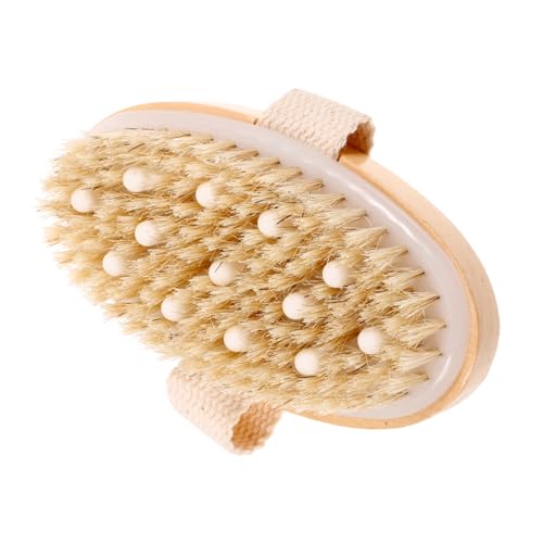 VINTORKY Cabezal De Goma De Cerdas De Cerdo De Bambú Exfoliante Cepillo De Baño De Masaje Corporal Redondo En Lavar Ducha Cepillo Para Fregar Depuración Cerda Blanca Beige