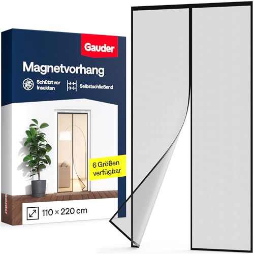 GAUDER Fliegengitter Balkontür schwarz - Magnetische Fliegengitter Tür ohne Bohren - Insektenschutz für Terrassentür - Selbstschließender Fliegenvorhang mit Magnet (110 x 220 cm - schwarz)