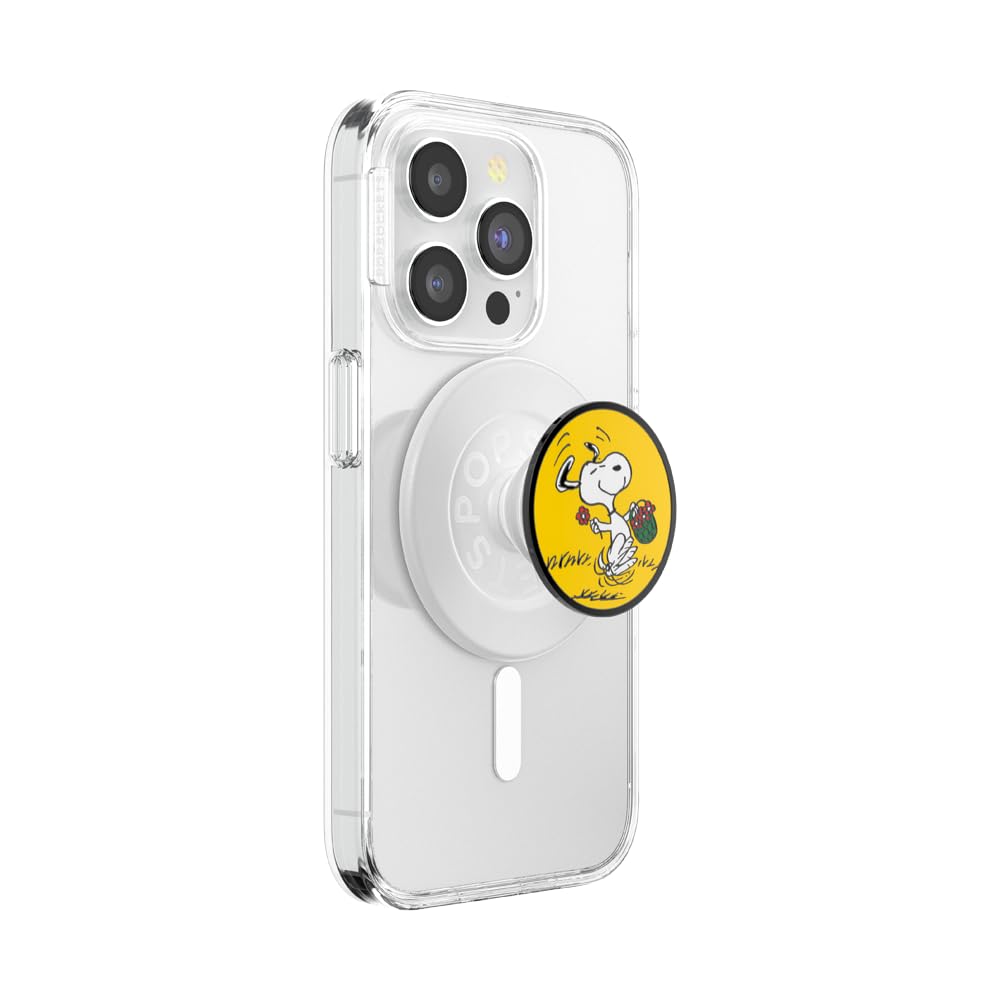 PopSockets Phone Grip for MagSafe with Kickstand, Magnetic Stand, Swappable Top, Secure Hold for iPhone MagSafe Cases, Phone & Tablet Grip, Peanuts - Enamel Snoopy Skip