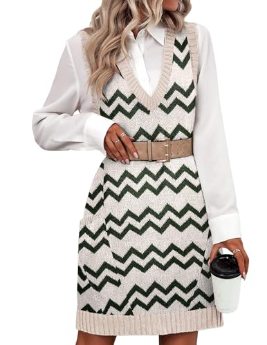 Image of HOTOUCH Women Sweater Vest Oversized V Neck Sleeveless Knit Pullover Ribbed Vest Dress with Pockets