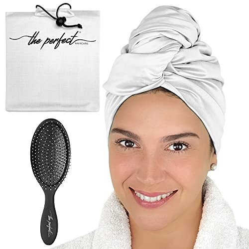 Microfiber Hair Towel Wrap with Wet & Dry Detangling Brush – Fast Drying Anti-Frizz Hair Drying Turban for Curly, Wavy and Straight Hair – Gentle Absorbent Hair Care for Women, Girls and Kids