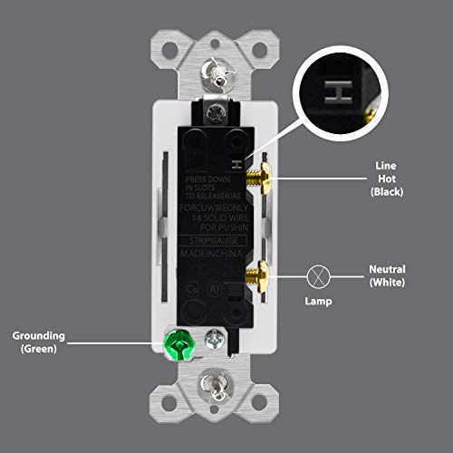 10 Pack - ELECTECK Single Pole Rocker Light Switch, 15A/120V, Wall Plate Included, UL Certified, White - Thumbnail 4