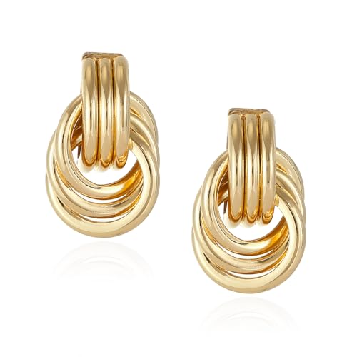 Chunky Gold Statement Earrings - Trendy, Fashion Knot Geometric Drop Dangle Earrings - Minimalist Gold Jewelry for Women