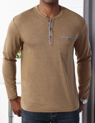 Mens Athletic Henley Shirts Casual Lightweight Long Sleeve Button Pullover with Pocket2
