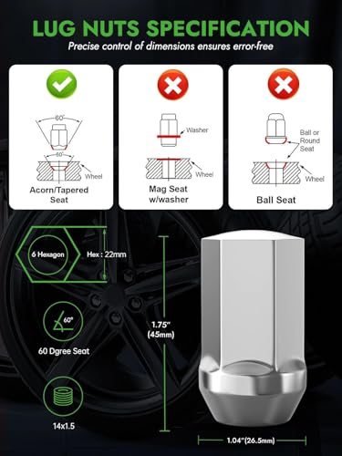 Image of AUTOPTIM M14x1.5 Lug Nuts - Replacement for 2008-2024 Chevy Silverado GMC Sierra 2500 3500, 2012-2024 Ram 2500 3500, 611-236 9596070 OEM Factory Black, One-Piece Solid Anti-Rust Wheel Lug Nuts(32PCS)