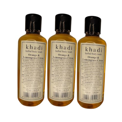 Khadi Herbal Revitalizing Orange and Lemongrass Body Wash - Enriching Citrus Blend for Invigorating Showers - Paraben-Free Natural Cleanser - 210ml (Pack of 3)