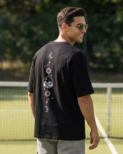 Image of Nobero Men's Oversized Graphic T-Shirt for Men | Soft Cotton | Drop Shoulder Relaxed Fit | Printed Casual Tshirt for Men