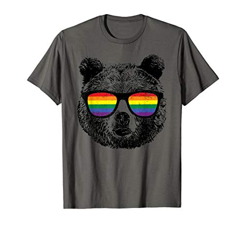 Bär Homosexuell Distressed Rainbow Sonnenbrillen T-Shirt