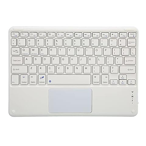 Ultracienka Bezprzewodowa Klawiatura Bluetooth z Wbudowanym Panelem Dotykowym, Cicha Ergonomiczna Lekka Przenośna Klawiatura Wielokrotnego ładowania, do Smartfonów, Tabletów, Laptopów(Biały)