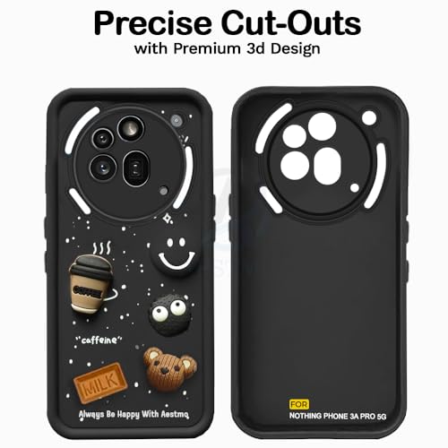 Image of AESTMO Back Case Cover for Nothing Phone 3A Pro 5G | Cute Fun Cartoon 3D Ball | Coffee Silicone Case | Full Body Protection | Camera Protection Back Cover for Nothing Phone 3A Pro 5G (Black)