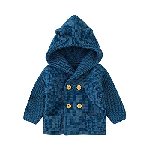 2021 Baby Girl Knit Cardigan Sweater Hoodies Warm Tops Toddler Infant Bear Ear Outerwear Jacket Coat Outfit Blue