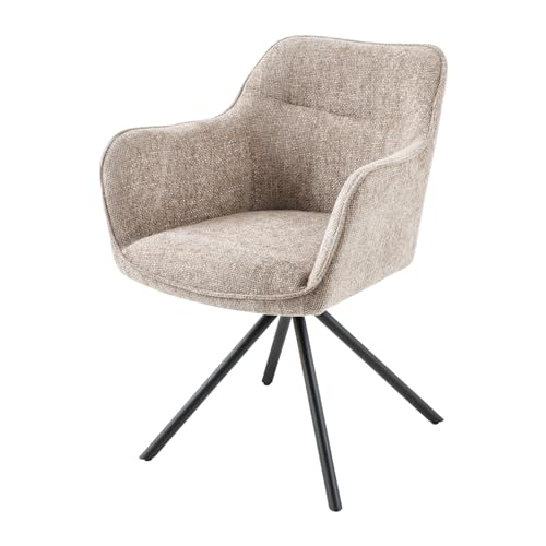 Riess Ambiente Drehbarer Stuhl Verona Champagner beige Strukturstoff mit Armlehne Metallbeine schwarz Esszimmerstuhl Küchenstuhl