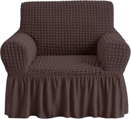 Image of Bails Sofa Cover 1 Seater Fully Covered | Sofa Cover 3 Seater Fully Covered | Sofa Cover 1 Seater | Universal Elastic Bubble Fabric with Frill Sofa Protector Cover (Coffee, 1 Seater)