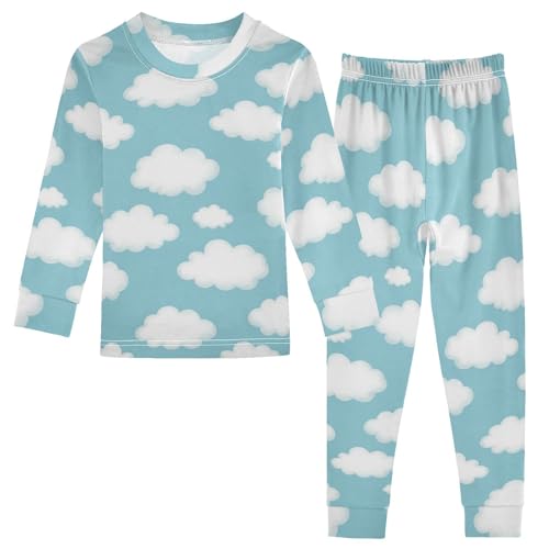 Pajama Sets Long Sleeve Sky White Clouds Soft Comfy Sleepwear 2 Piece PJS 3-8T