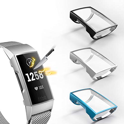 3 Pack Compatible with Fit bit Charge 4/Charge 3 Screen Protector,Valband Ultra Slim Soft Full Cover Case [Scratch-Proof] Bumper for Fit bit Charge 4 and Fit bit Charge 3/SE