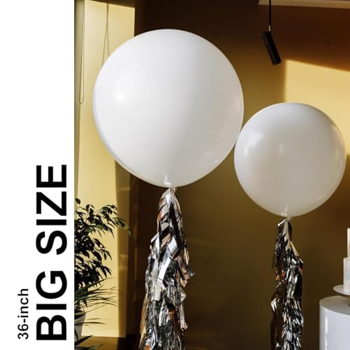 Image of White Balloons Birthday Decorations 10 Pack 36 inch Round Wedding Ballons for White Themed Wedding Graduation Birthday Party Backdrop 4th of July Decorations Independence Day