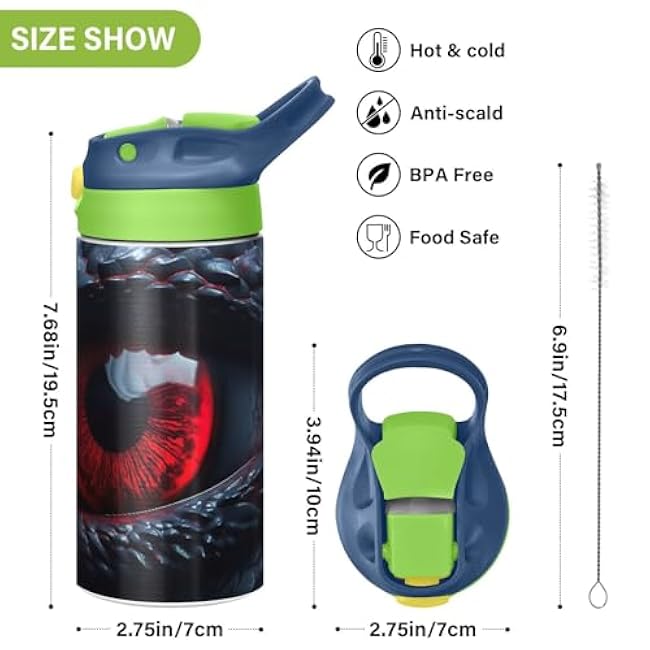 12 OZ Water Bottle Vacuum Insulated Stainless Steel Water Bottles with Straw-BPA Free, Dragon with Red Eyes Tumbler Cup for Travel Outdoor